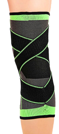 Фиксатор коленного сустава с лентами - регулируемый бандаж на колено - ортопедический эластичный наколенник - спортивная компрессионная нескользящая поддержка для колена, размер XL, черно-зеленый