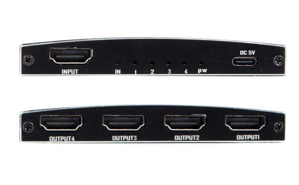 Cплиттер - разветвитель 1×4 HDMI 2.0 PRO UltraHD 4K 60Гц, 18.5 Гбит/c, поддержка HDCP2.2, HDR, 600MHz, ультра-тонкий, черный Cплиттер - разветвитель 1×4 HDMI 2.0 PRO UltraHD 4K 60Гц, 18.5 Гбит/c, поддержка HDCP2.2, HDR, 600MHz, ультра-тонкий, черный