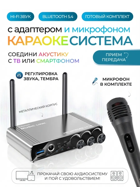 Караоке-система Аудио адаптер Hi-Fi LY18, микрофон проводной YS-102 с кабелем XLR - jack 6,35 мм