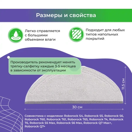Салфетка (тряпка) - многоразовая микрофибра для робота-пылесоса Roborock S4