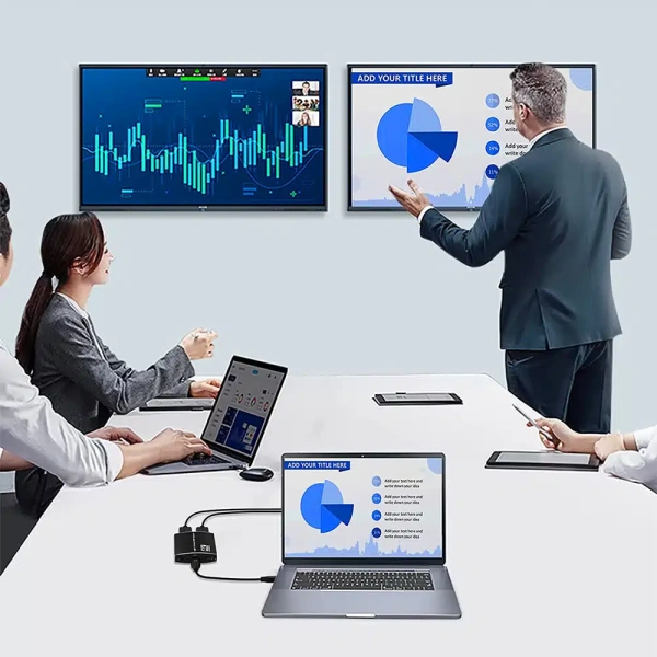 Внешняя видеокарта USB-C - 2х HDMI 4K 60Гц для двух мониторов, PD + jack 3.5мм Внешняя видеокарта USB-C - 2х HDMI 4K 60Гц для двух мониторов, PD + jack 3.5мм