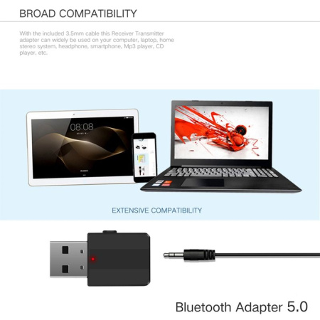 Беспроводной аудио адаптер Bluetooth 5.0 RX/TX, BT-600, черный