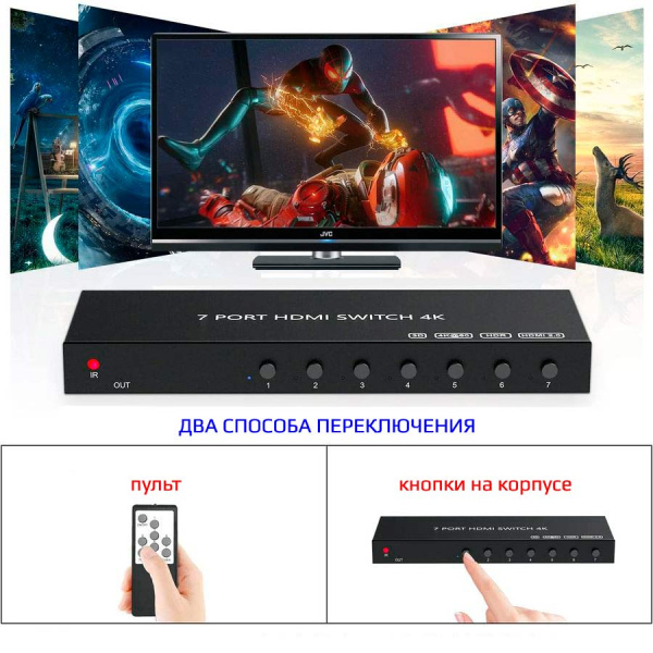 Переключатель - свитч HDMI 7x1, UHD 4K 60Hz