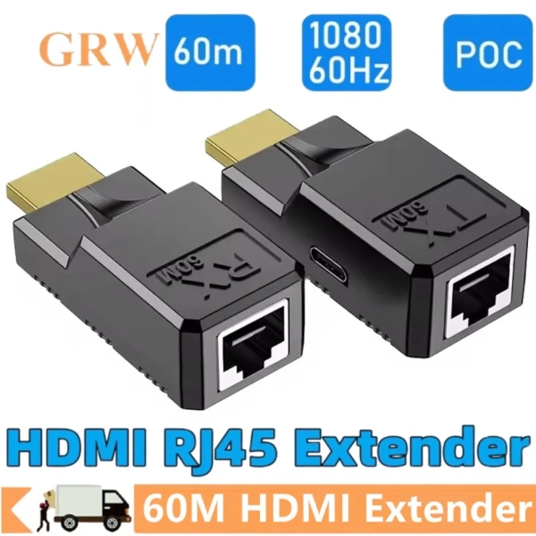 Удлинитель сигнала HDMI по витой паре RJ45 (LAN) MINI до 60 метров, активный, FullHD 1080p, комплект, черный Удлинитель сигнала HDMI по витой паре RJ45 (LAN) MINI до 60 метров, активный, FullHD 1080p, комплект, черный