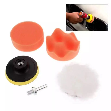 Полировальный круг на липучке - насадка для полировки фар и кузова автомобиля, губка для авто, набор 4 штуки, 15см, резьба M14