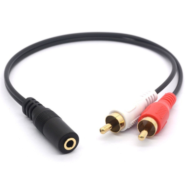 Кабель 2x RCA - jack 3.5mm (AUX), папа-мама, 0,4 метра, черный Кабель 2x RCA - jack 3.5mm (AUX), папа-мама, 0,4 метра, черный