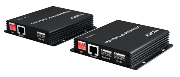 KVM IP-удлинитель HDMI USB по витой паре RJ45 UTP (LAN) до 300 метров, FullHD 1080p, EDID, RX+TX, черный