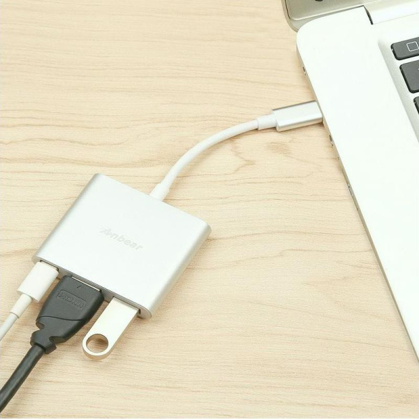 Адаптер - переходник - хаб USB3.1 Type-C на HDMI - USB3.1 Type-C - USB3.0, серебро Адаптер - переходник - хаб USB3.1 Type-C на HDMI - USB3.1 Type-C - USB3.0, серебро