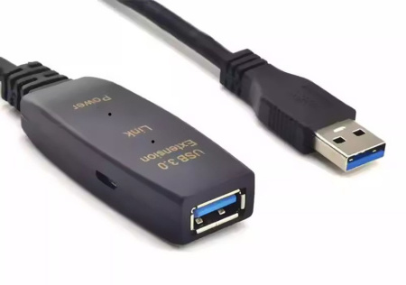 Кабель с усилителем-репитером USB3.0, папа-мама, 30 метров, черный