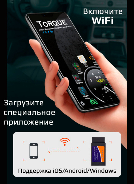 Автосканер ELM327 OBD2 v1.5 – адаптер OBDII VER1.5 Wi-Fi, 2 платы, оригинальный чип PIC18F25K80, черный