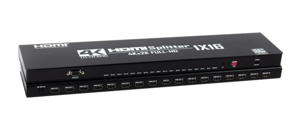 Cплиттер - разветвитель 1×16 HDMI 2.0 PRO UltraHD 4K 60Гц, 18.5 Гбит/c, поддержка HDCP2.2, HDR, EDID, RS232, 600MHz, черный Cплиттер - разветвитель 1×16 HDMI 2.0 PRO UltraHD 4K 60Гц, 18.5 Гбит/c, поддержка HDCP2.2, HDR, EDID, RS232, 600MHz, черный