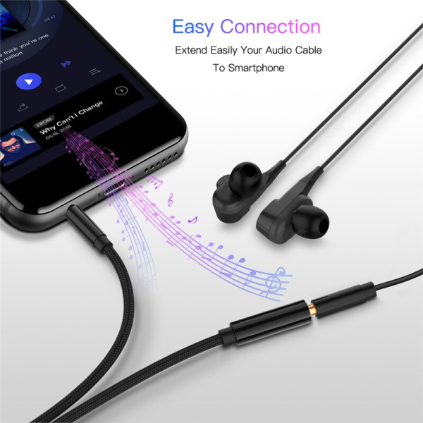 Кабель jack 3.5mm (AUX), папа-мама, 0,5 метра, ткань, черный Кабель jack 3.5mm (AUX), папа-мама, 0,5 метра, ткань, черный
