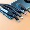 Универсальный зарядный кабель 3-в-1 USB Type-C - Lightning - MicroUSB, 5А, 1.2 метра, черный