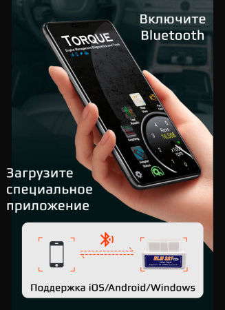 Автосканер ELM327 OBD2 v1.5 - aдаптер OBDII ver1.5, Bluetooth v5.1, белый