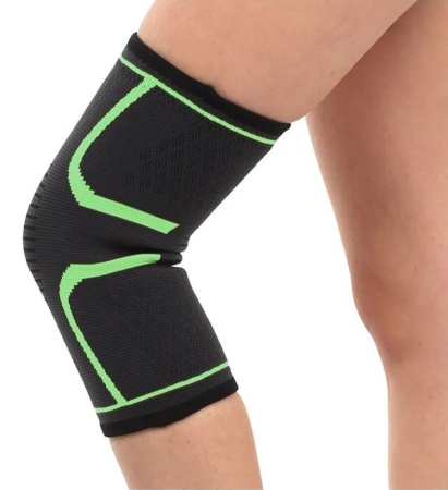 Фиксатор коленного сустава - бандаж на колено - ортопедический эластичный наколенник - спортивная компрессионная нескользящая поддержка для колена, размер S, черно-зеленый