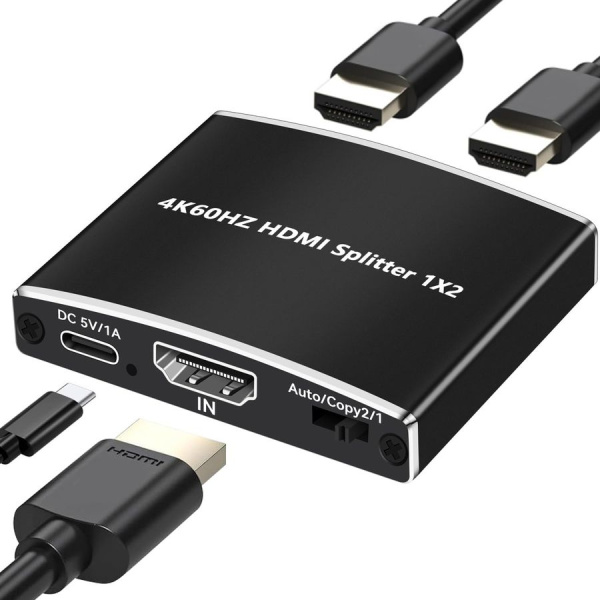Cплиттер - разветвитель 1×2 HDMI 2.0 PRO UltraHD 4K 60Гц, 18.5 Гбит/c, поддержка HDCP2.2, HDR, EDID, 600MHz, черный Cплиттер - разветвитель 1×2 HDMI 2.0 PRO UltraHD 4K 60Гц, 18.5 Гбит/c, поддержка HDCP2.2, HDR, EDID, 600MHz, черный