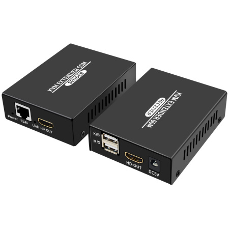 KVM-удлинитель HDMI USB по витой паре RJ45 UTP (LAN) POE до 60 метров, FullHD 1080p, комплект, черный