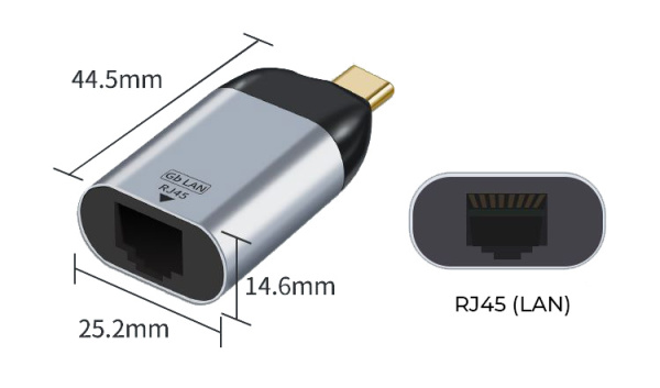Адаптер - переходник USB3.1 Type-С - RJ45, mini, серебро Адаптер - переходник USB3.1 Type-С - RJ45, mini, серебро