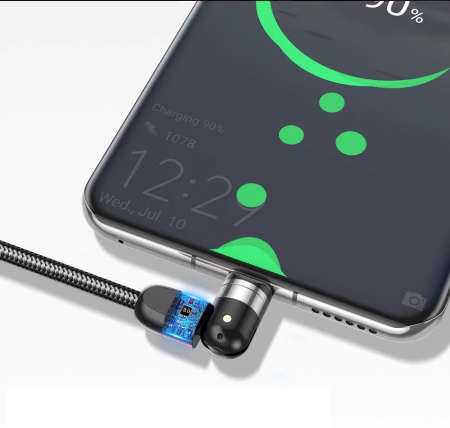 Поворотный зарядный магнитный USB кабель USLION, 1м, черный