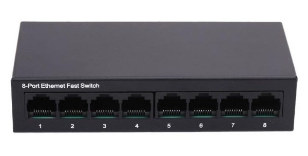 Сетевой свитч – LAN разветвитель – хаб RJ45 на 8 портов, 10/100 Мбит/с UT-Rpoe-8GT, металлический корпус, черный