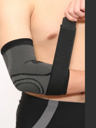 Фиксатор локтевого сустава - регулируемый бандаж на локоть - ортопедическая поддержка - спортивный компрессионный суппорт для локтя, окружность 25-27см (L), черный