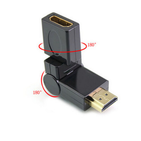 Адаптер - переходник HDMI - HDMI, угловой с поворотом до 180 градусов, папа-мама, черный