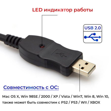 Кабель USB - jack 6.35mm для электрогитары, 3 метра, черный