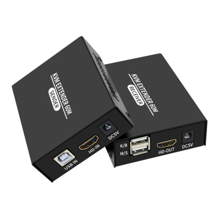 KVM-удлинитель HDMI USB по витой паре RJ45 UTP (LAN) POE до 60 метров, FullHD 1080p, комплект, черный