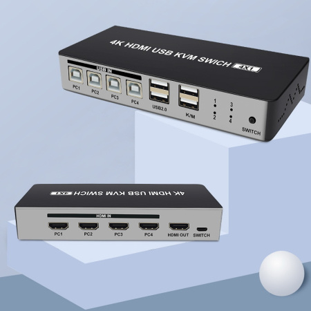 Адаптер - 4-х портовый KVM-переключатель 4K HDMI USB, черный
