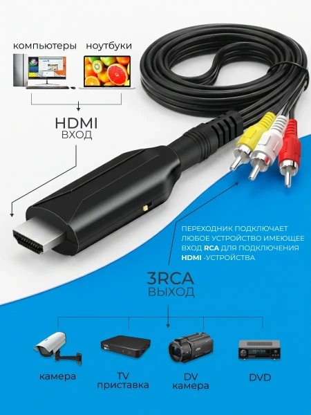 Кабель - переходник RCA (AV) на HDMI ver.03, черный