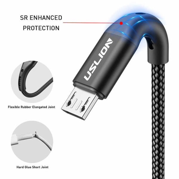 Зарядный USB дата кабель USLION MicroUSB для быстрой зарядки, 2.4A, 1м, черный Зарядный USB дата кабель USLION MicroUSB для быстрой зарядки, 2.4A, 1м, черный