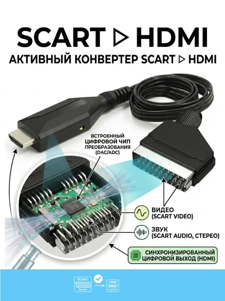Кабель - переходник SCART на HDMI, черный