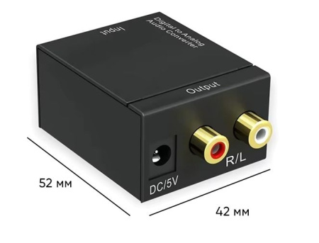 Адаптер - переходник, аудио-преобразователь с оптики (Toslink/SPDIF) на RCA, черный