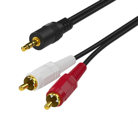 Кабель 2x RCA - jack 3.5mm (AUX), папа-папа, 0,25 метра, черный