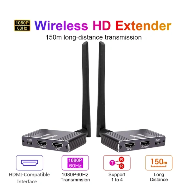 Удлинитель сигнала HDMI по Wi-Fi до 200 метров, активный, FullHD 1080p, черный Удлинитель сигнала HDMI по Wi-Fi до 200 метров, активный, FullHD 1080p, черный