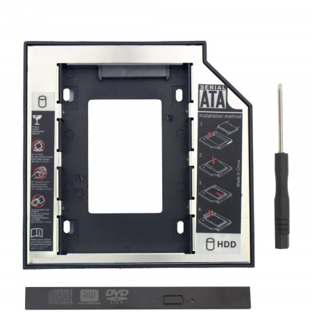 Адаптер SATA III - внутренний корпус для SSD/HDD для ноутбука, 9,5мм, пластик, черный