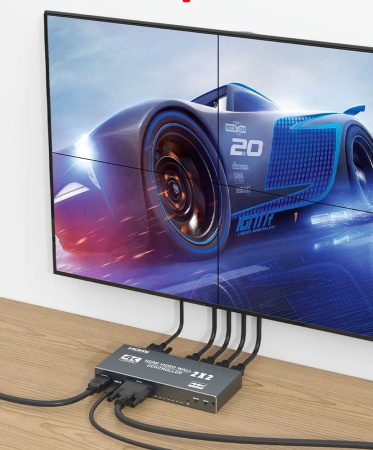 Контроллер видеостены HDMI v2.0 UltraHD 4K PRO на 4 экрана 2x2, оптика (Toslink/SPDIF), RS232, пульт ДУ