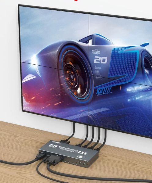 Контроллер видеостены HDMI v2.0 UltraHD 4K PRO на 4 экрана 2x2, оптика (Toslink/SPDIF), RS232, пульт ДУ