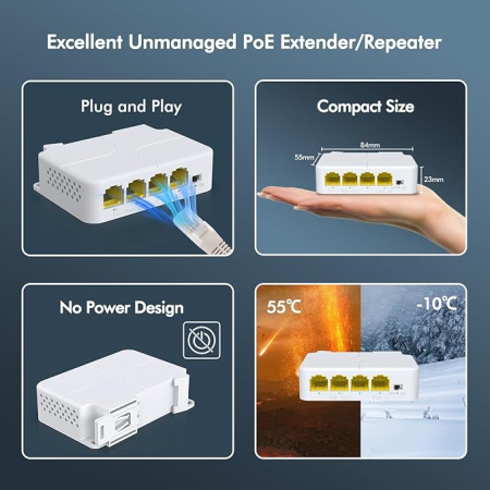 Разветвитель RJ45 (повторитель, удлинитель, ретранслятор, расширитель) POE портов 1х3 до 1000 Мбит/с, для IP-портов POE-коммутатора, IP-камеры