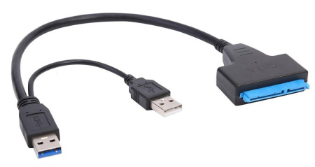 Адаптер - переходник - кабель SATA - USB3.0 - USB2.0 для жесткого диска SSD/HDD 2.5″/3.5″ с разъемом питания, черный