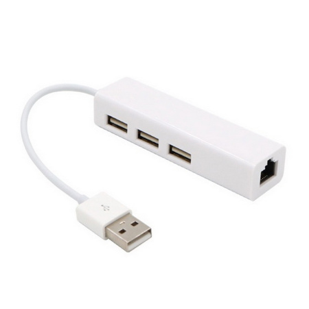 Адаптер - переходник - хаб USB2.0 - 3x USB2.0 - RJ45 (LAN) до 10 Мбит/с, белый