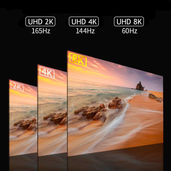 Кабель DisplayPort v1.4 (DP1.4) - 8K 60Гц / 4K 144Гц / 2K 165Гц, поддержка HDR, 32.4 Гбит/с, 2 метра, в оплетке, серый