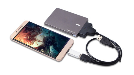 Адаптер - переходник - кабель SATA - 2x USB2.0 для жесткого диска SSD/HDD 2.5″, черный