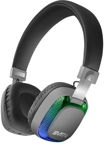 Беспроводные Bluetooth наушники с микрофоном и RGB-подсветкой SVEN AP-B510MV, регул. громк., черно-серый Беспроводные Bluetooth наушники с микрофоном и RGB-подсветкой SVEN AP-B510MV, регул. громк., черно-серый