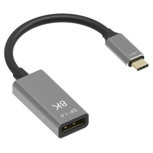 Адаптер - переходник USB3.1 Type-C – DisplayPort v1.4 (DP1.4) – 8K 60Гц / 4K 144Гц / 2K 240Гц, 32.4 Гбит/с, 12 бит, алюминий, 15 см