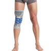 Фиксатор коленного сустава с силиконовой вставкой и пружинной опорой - бандаж на колено - ортопедический эластичный наколенник - спортивная компрессионная нескользящая поддержка для колена, размер XL, серо-синий