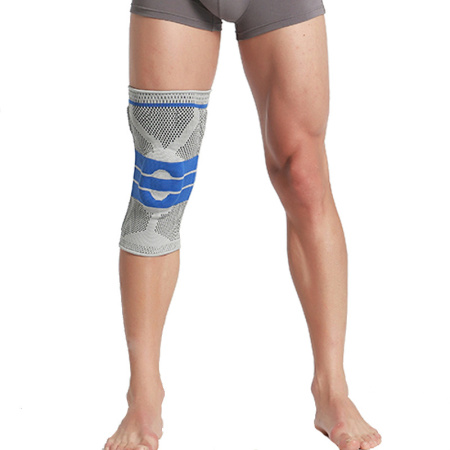 Фиксатор коленного сустава с силиконовой вставкой и пружинной опорой - бандаж на колено - ортопедический эластичный наколенник - спортивная компрессионная нескользящая поддержка для колена, размер XL, серо-синий