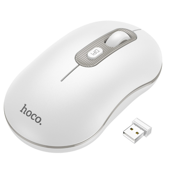 Мышь беспроводная HOCO GM21, 2,4G, 1600dpi, бело-серый Мышь беспроводная HOCO GM21, 2,4G, 1600dpi, бело-серый