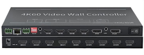 Контроллер видеостены HDMI /DisplayPort  4K@60Hz UltraHD 2x3 до 9 экранов 5 входов, RS232, RJ45, AUX, пульт ДУ Контроллер видеостены HDMI /DisplayPort  4K@60Hz UltraHD 2x3 до 9 экранов 5 входов, RS232, RJ45, AUX, пульт ДУ