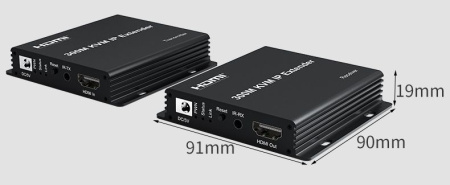 KVM IP-удлинитель HDMI USB по витой паре RJ45 UTP (LAN) до 300 метров, FullHD 1080p, EDID, RX+TX, черный